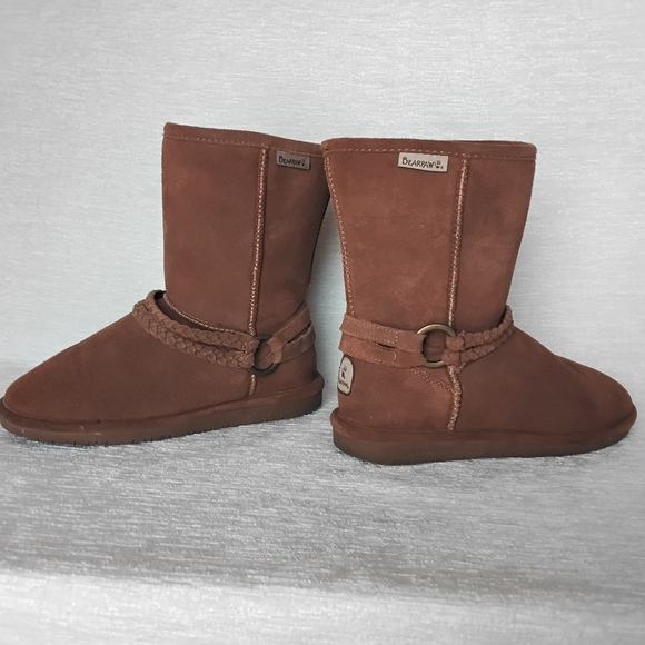 BearPaw Brown Size 8 Fuzzy Wool Ankle Boots - Picture 1 of 10